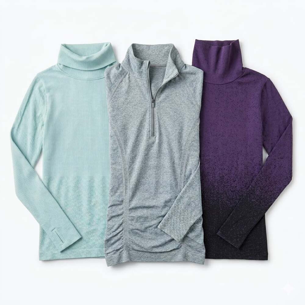 Athleta Lot of 3 Womens Tops M Medium Ribbed Turtleneck 1/4 Zip Pullover Ombre
